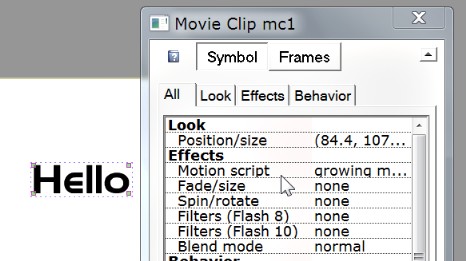 properties of movie clip show that growing mask effect has been applied
